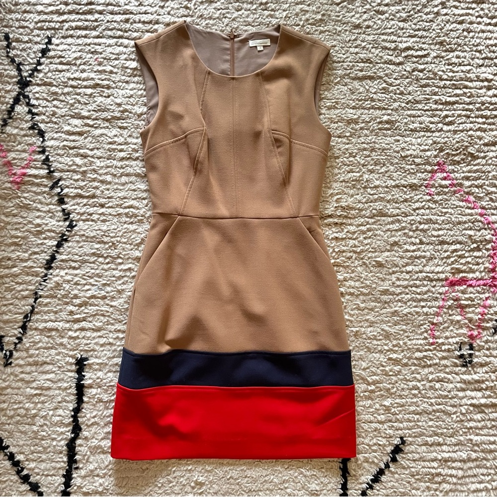 Shoshanna Sleeveless Jackie O Sheath Dress Size 8 Women Camel USA Quiet Luxury